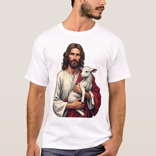 Goede Herder Jezus Vintage Gravure T-shirt 2 (Voorkant)