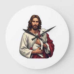 Goede Herder Jezus Vintage Gravure T-shirt 2 Grote Klok