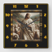 Goede Herder Johannes 10:7 Barmhartige Herder Vierkante Klok (Voorkant)