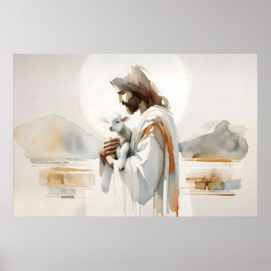 Goede Herder Kerk Nursery Print, Jezus Lam Aquarel Poster