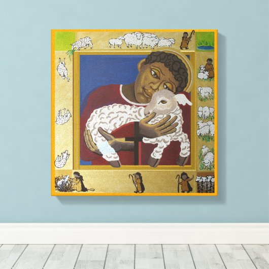 Goede Herder Verloren Schaap Icoon Canvas Afdruk (Insitu (Houten vloer))