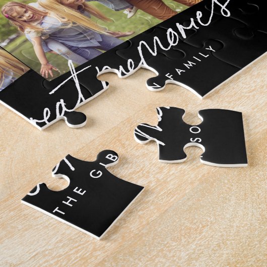 Goede herinneringen 12 foto's collage zwart legpuzzel (Zijkant)