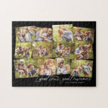 Goede herinneringen 12 foto's collage zwart legpuzzel<br><div class="desc">Een collage van 12 foto's is een geweldige manier om de speciale tijden te onthouden. Met een handgeschreven "goede tijden, geweldige herinneringen" bevat deze foto-inkuilpuzzel met een zwarte achtergrond ook ruimte voor aangepaste tekst. Een familievakantie vieren, foto's van de kleinkinderen, een familiefoto, een sportseizoen of iets dergelijks met dit geweldige...</div>