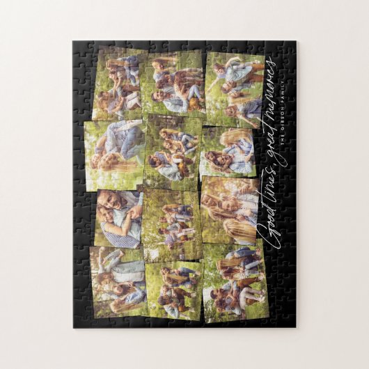 Goede herinneringen 12 foto's collage zwart legpuzzel (Verticaal)