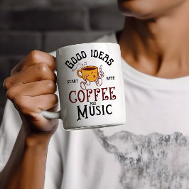 Goede ideeën beginnen met koffie en muziek  plezie koffiemok