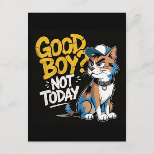 Goede Jongen Niet Vandaag Grappige Kat Illustratie Feestdagenkaart