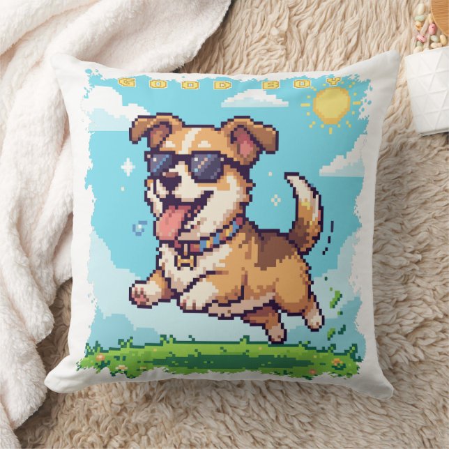 Goede Jongen Pixel Puppy Retro Gaming Design Kussen (Deken)