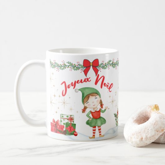 Goede Kerstmis en Goede Nieuwjaar Lutins Koffiemok (Met donut)