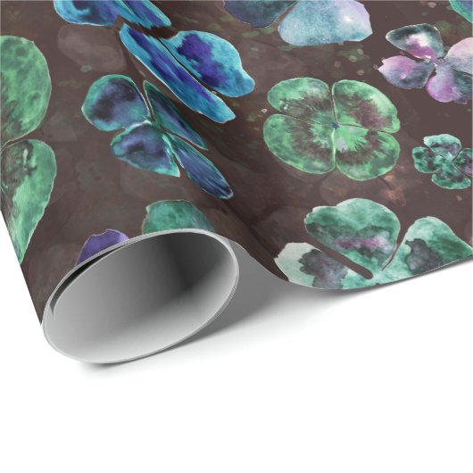 Goede Luck Waterverf Green Clovers Cadeaupapier (Rol Hoek)