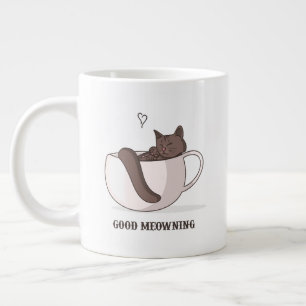 Goede Meowning, katje op een koffiebeker Grote Koffiekop