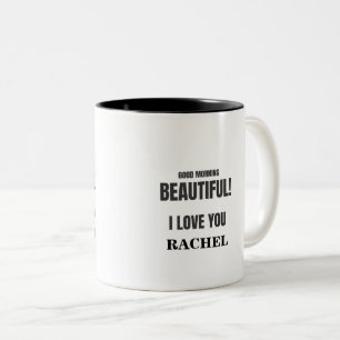 GOEDE MORGEN BEAUTIFUT, IK HOU VAN JOU, GEpersonal Tweekleurige Koffiemok