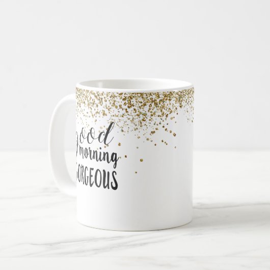 GOEDE MORGEN GORGEOUS Chic Glitter Coffee Mok (Voorkant links)
