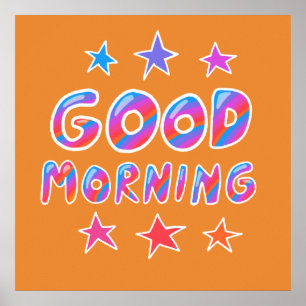GOEDE MORGEN, kleurrijke koel- en vun-sterren Poster