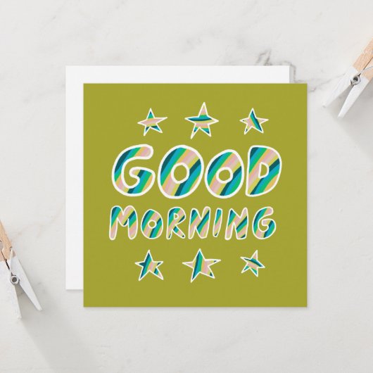 GOEDE MORGEN kleurrijke wolstrips DOUANE-Kaart Kaart (Voorkant / Achterkant in situ)