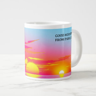 Goede Morgen Paradijs Exotisch Strand Zonsondergan Grote Koffiekop