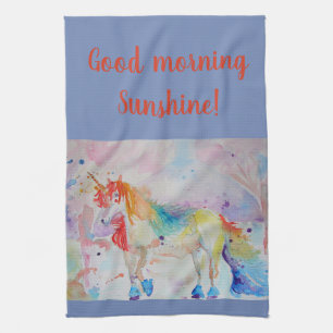 Goede morgen Waterverf Unicorn Art Kitchen Towel Theedoek