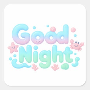 Goede Nacht Glanzende Oceaan Pastel Tekst Vierkante Sticker