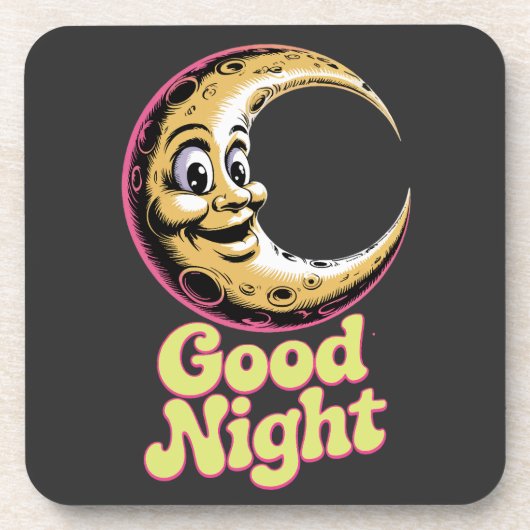 Goede nacht Retro Moon Hard Plastic Onderzetter (Voorkant)
