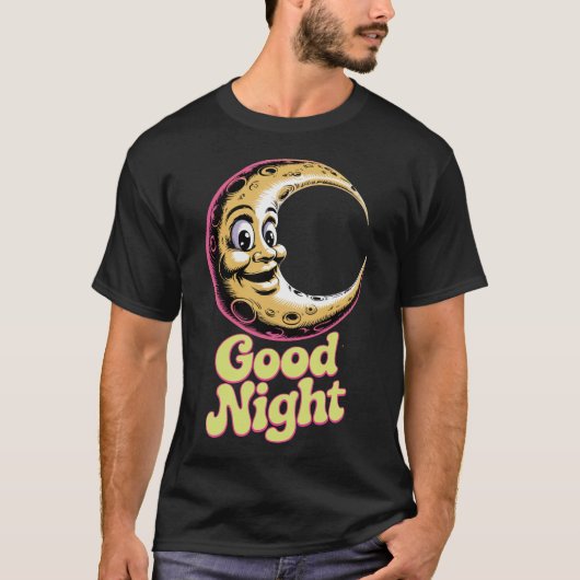Goede nacht Retro Moon T-shirt (Voorkant)