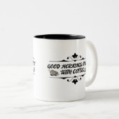 Goede ochtenden beginnen met koffie  tweekleurige koffiemok (Voorkant rechts)