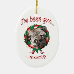 Goede Pug...meestal! Kerstovaal Ornament