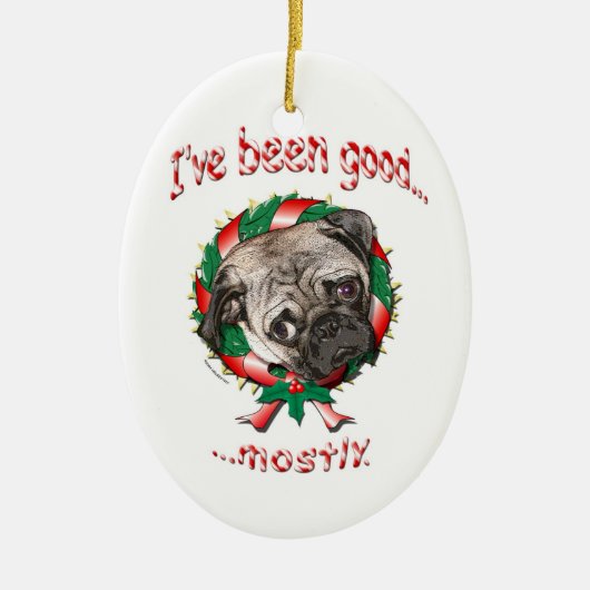 Goede Pug...meestal! Kerstovaal Ornament (Voorkant)