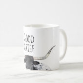 Goede rouwplezier Offerte humor Longhorn koe Koffiemok (Voorkant rechts)