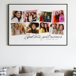 Goede tijden, geweldige herinneringen aan leuke fo poster<br><div class="desc">Deze leuke collage met 8 foto's is voorzien van het handgeschreven type "goede tijden, geweldige herinneringen", samen met een aangepaste tekstruimte. Een geweldige manier om gelegenheden als het laatste jaar, een vakantie, een sportseizoen en nog veel meer te herdenken. Het maakt een groot afstuderen cadeau maar kan ook goed werken...</div>