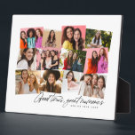 Goede tijden geweldige herinneringen leuk 12 fotoc fotoplaat<br><div class="desc">Een leuke collage van 12 foto's is een geweldige manier om de speciale tijden te onthouden. Met een handgeschreven "goede tijden, geweldige herinneringen" bevat deze fotocollage ook ruimte voor aangepaste tekst. Geniet van het laatste jaar, een vakantie, een sportseizoen of iets dergelijks met dit geweldige cadeauidee. Ideaal voor een cadeau...</div>