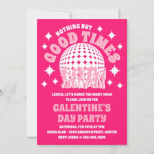 Goede tijden Groovy Pink Galentine's Day Party Kaart (Voorkant)