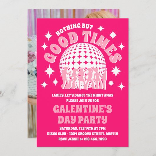 Goede tijden Groovy Pink Galentine's Day Party Kaart (Voorkant / Achterkant)