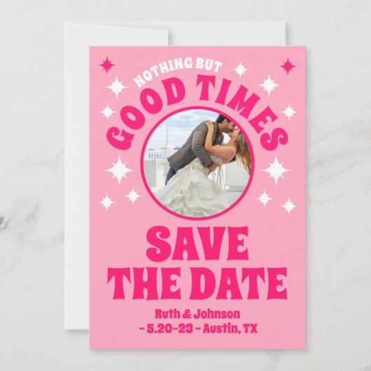 Goede Tijden Groovy Roze Bruiloft Save The Date (Voorkant)