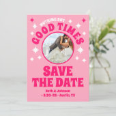 Goede Tijden Groovy Roze Bruiloft Save The Date (Staand voorkant)