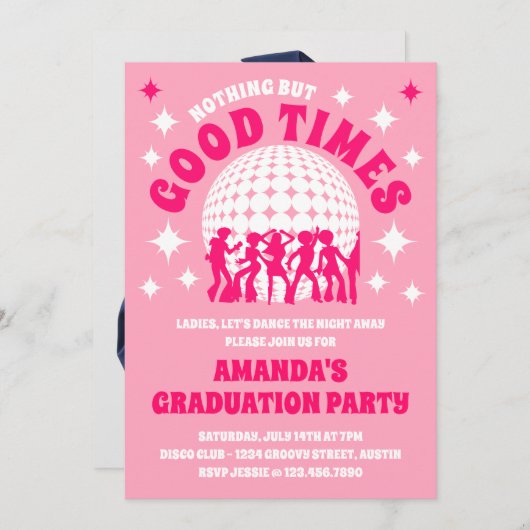 Goede tijden Groovy Roze Graduation Party Kaart (Voorkant / Achterkant)