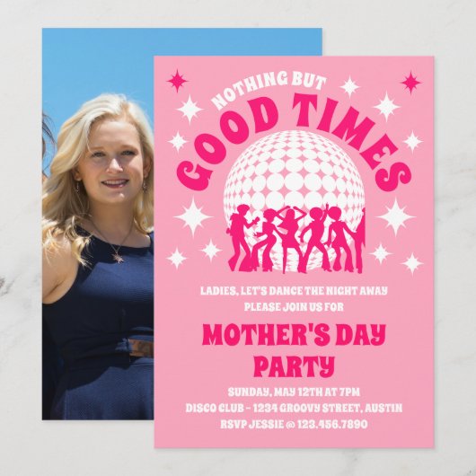 Goede tijden Groovy Roze Moederdag Party Kaart (Voorkant / Achterkant)