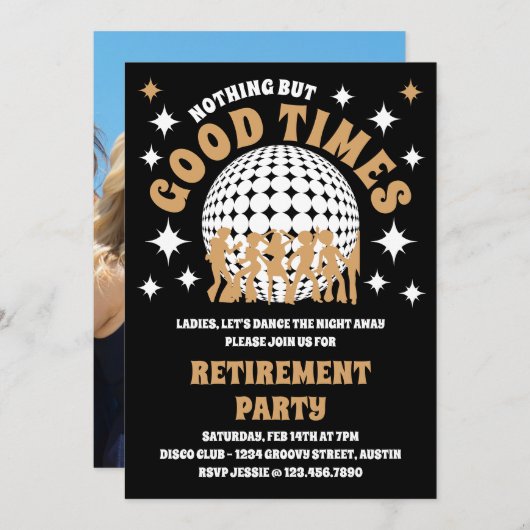 Goede Tijden Groovy Zwart en Goud Pensioen Partij Kaart (Voorkant / Achterkant)