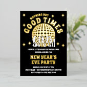 Goede Tijden Groovy Zwart Oudejaarsavond Party Fot Folie Uitnodiging (Staand Voorkant)