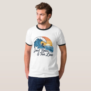 Goede tijden & Tan Lines Retro 80s Surfen Zonson T-shirt