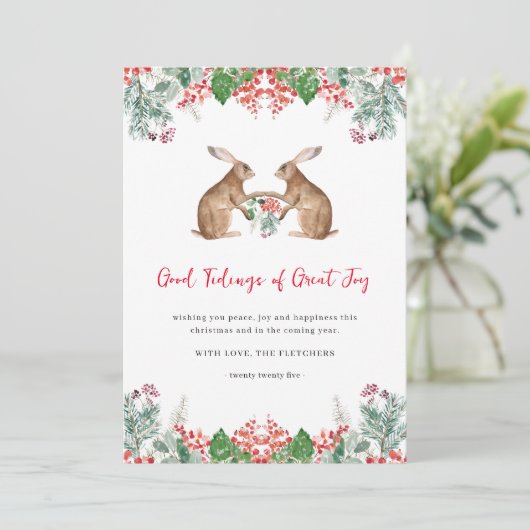 Goede Tijdingen van Groot Jool Winterbessen Kerstm Feestdagenkaart (Staand voorkant)
