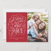 Goede tinten van Comfort & Joy Typografie Red Feestdagenkaart (Voorkant)