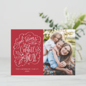 Goede tinten van Comfort & Joy Typografie Red Feestdagenkaart (Staand voorkant)