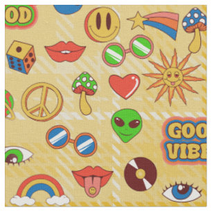 goede vibes alien groovy pop art 1970s ruitjes stof