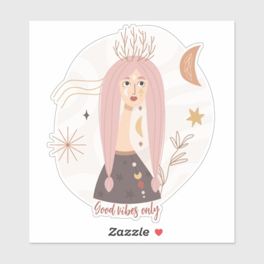 Goede vibes alleen boho vrouw bloemen maan sticker (Vel)
