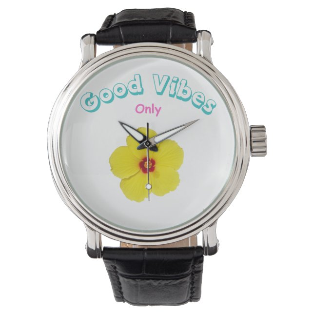 Goede vibes alleen gele hibiscus horloge (Voorkant)