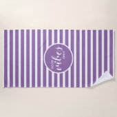 Goede vibes alleen Paarse witte gestreepte moderne Strandlaken (Voorkant)