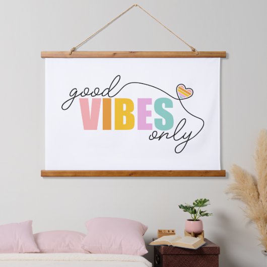 Goede vibes alleen regenbooghart hangend wandkleed (Slaapkamer)