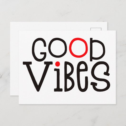 Goede Vibes Bold Typografie Positiviteit Rood Zwar Briefkaart (Voorkant / Achterkant)