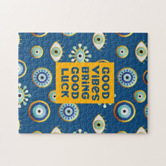 Goede Vibes brengt een goede Luck kwaadaardige oog Legpuzzel (Horizontaal)