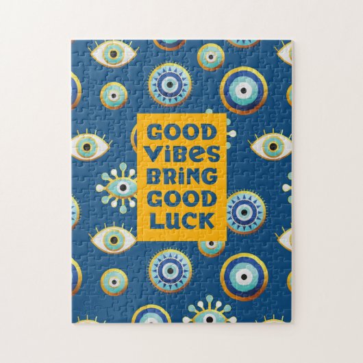 Goede Vibes brengt een goede Luck kwaadaardige oog Legpuzzel (Verticaal)