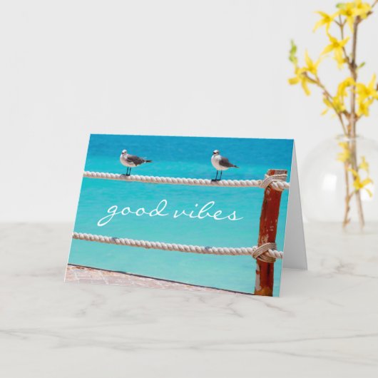 Goede vibes citaat zeemeeuw vogels strand oceaan f kaart (Gele Bloem)